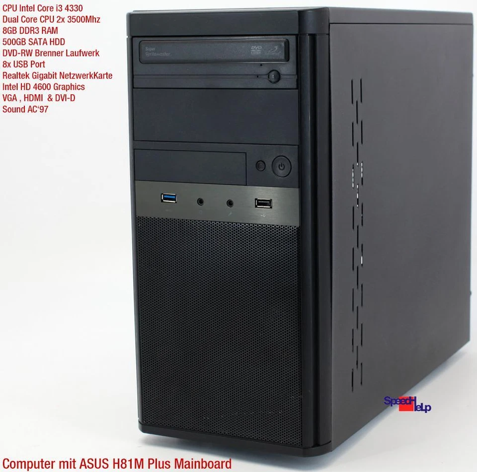 ASUS H81M-PLUS Intel Core i3 4330 3500MHZ Computadora PC Windows 7 10 500GB 8GB - Imagen 2 de 4