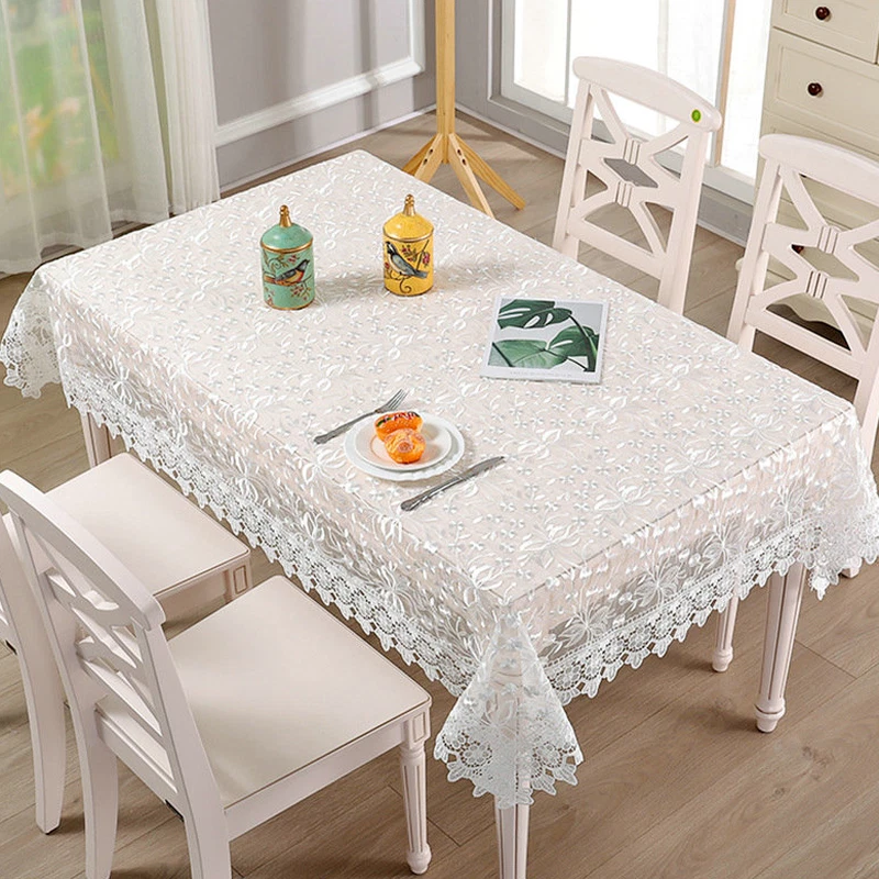 Lace Embroidered Tablecloths Classic Rectangular Square Macrame Table Cover - Image 3 of 4