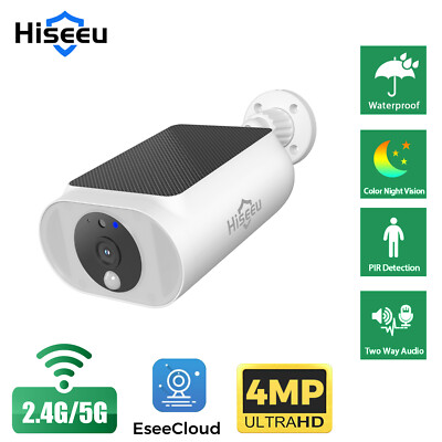 Hiseeu 4MP Rechargeable Solar IP Camera CCTV 5G WiFi Security Camera System PIR
