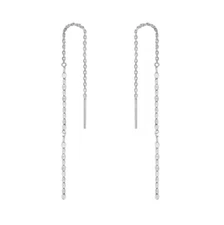 Women 925 Sterling Silver Tassel Dangle Drop Threader Earrings 4" Chain Gift F25