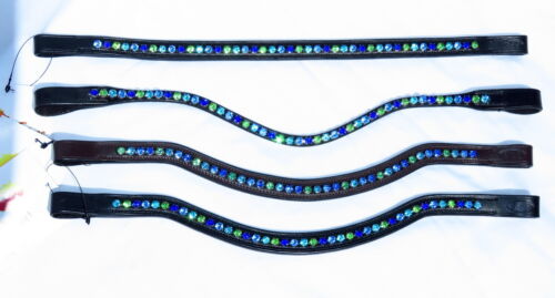 FSS OCEAN DAZZLE 6mm Crystal BLING Curve SAPPHIRE BLUE GREEN AQUAMARINE BROWBAND - Picture 2 of 12