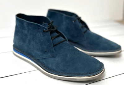 SERGIO ROSSI Men's Blue Suede Round Toe Lace-Up Chukka Boots Size 11