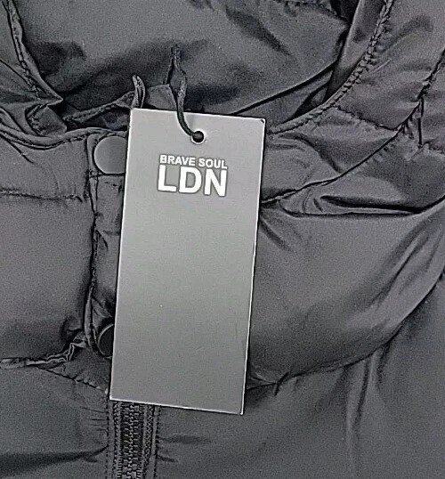Nueva Chaqueta Brave Soul LDN con Capucha Puffer Cremallera Completa Negra Talla XLarge Foto 4 de 4