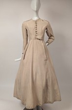 CIVIL WAR 1860 S SEPIA DRESS W OVERSKIRT CARVED SHELL BUTTONS