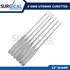 6 Pcs Sims Uterine Curettes 11" OB/Gynecology Instruments German Grade