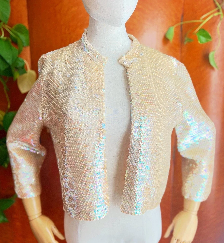 Suéter Cárdigan Suéter AURORA BOREALIS LENTEJUELAS 50’s 50’s 60’s Vintage Lana Crema L Foto 3 de 4