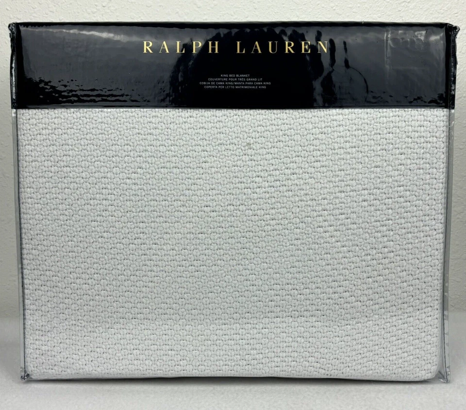 Manta de cama Ralph Lauren KING tejida Ariel blanca brillante de algodón punto tejido Foto 3 de 4