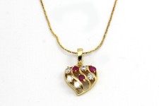 Heart Love 14K Yellow Gold Plated Cubic Zirconia Pendant Chain 16" Necklace