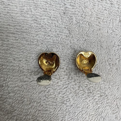 Vintage Women's Swarovski Red & Clear Crystal Curved Heart Clip On Earrings EUC - Picture 7 of 11