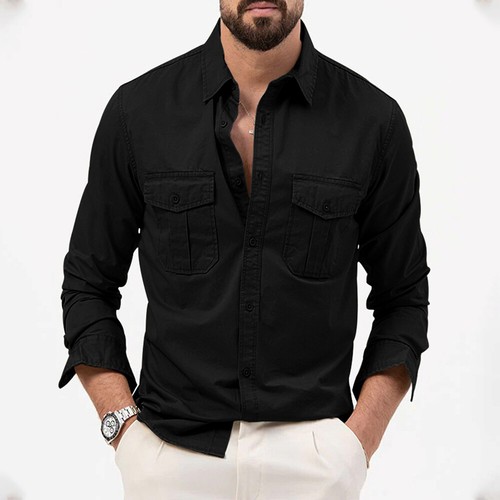 Men Long Sleeve Casual Buttons Down Shirts Blouse Tops Turn Down Collar T Shirts - Picture 6 of 18