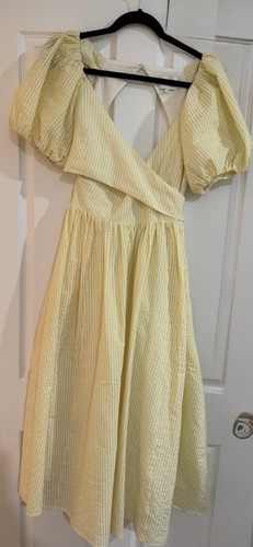 Steele Peony Seesucker Lemon Midi Dress. Puff sleeve size AU M/ US 6 - Picture 6 of 8