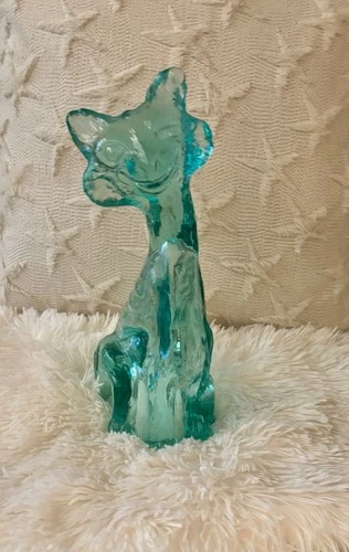 Aqua Green/Blue Fenton Alley Cat Glass Figurine