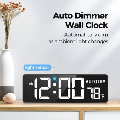 Elegant 16.5" Silent Digital Wall Timer Clock with Indoor Temperature Display - Picture 5 of 9