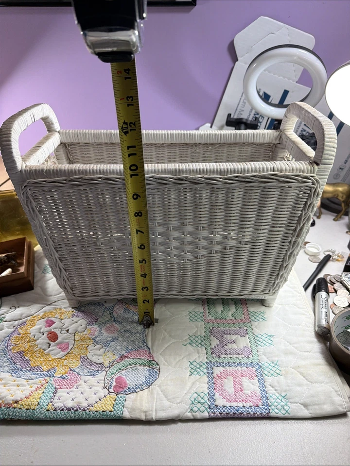 vintage white wicker magazine rack - Image 1 of 4