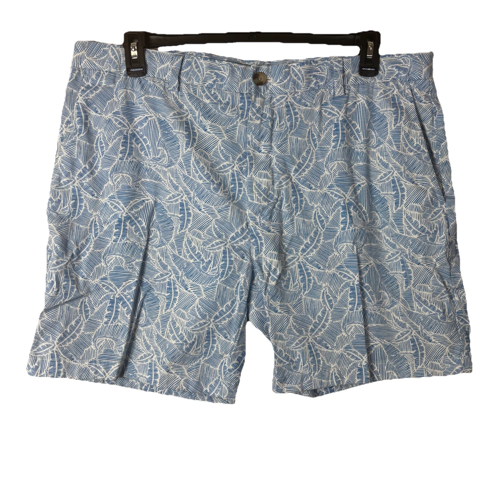 Vineyard Vines Breaker Shorts 38 Mens Blue Tropical Palm Leaf Print Stretch