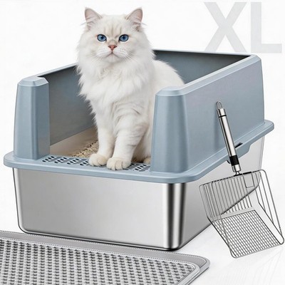 Stainless Steel Litter ,Extra Large Litter for Big Cat，Easy Cleaning Anti-Scr...