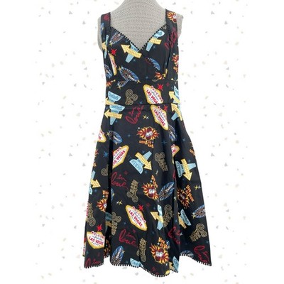 Voodoo Vixen Viva Las Vegas Black Lucy Dress Signs Print Adjustable Straps NEW