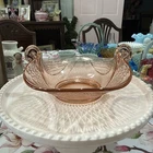 Vintage Fenton Pink Art Glass Swan Double Handled Oval Bowl Candy Dish