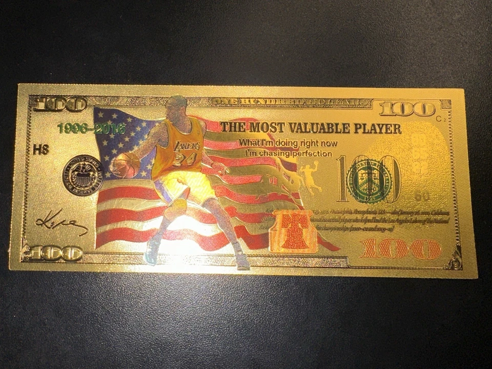 Kobe Bryant $100 Lámina de Oro Coleccionable Novedad Bill Lakers Bandera de EE. UU. Lote de 4 Foto 2 de 4