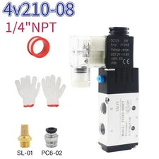 US Stock DC 12V Pneumatic Electric Solenoid Air Valve 5 Way 2 Position 4V210-08