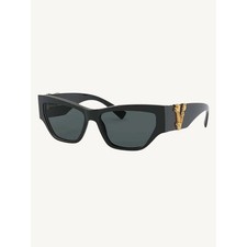 Versace VE4383 GB1/87 Black Cat Eye Sunglasses Gold Barocco V Made Italy New
