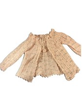 Vintage 60s Hand Knit Infant Sweater Pink Open Cardigan Baby NB