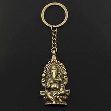 GANESHA KEYCHAIN Hindu Elephant God Bronze Tone Metal Charm Key Chain Ring NEW