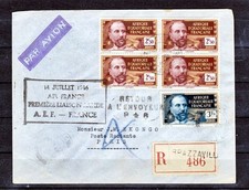 AEF  59,86 bloc de 4 oblitérés sur lettre cachet 1ère liaison rapide trac de pli