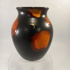 Poole Pottery vase lava volcano black bronze orange mid century 17cm tall VGC