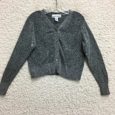 Smart Objects Cardigan Large Adult Gray Silk Angora Cropped Sweater Womens L