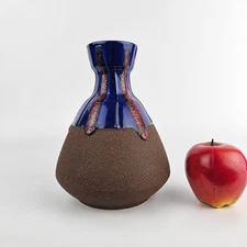 West German Fat Lava vase made by Dumler & Breiden. Blue and brown. 128-20