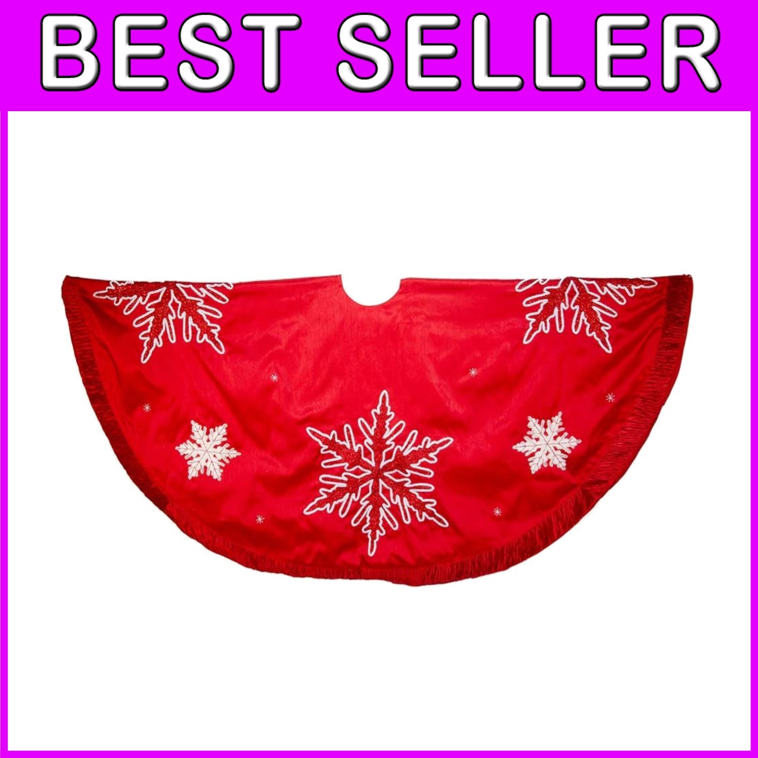 Kurt Adler 60-Inch Red Tree Skirt - Snowflake Embroidered