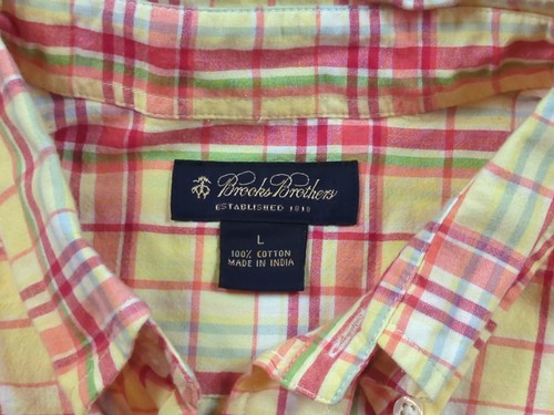 Camisa Brooks Brothers Para Hombre Grande Amarilla Roja Cuadros Botón Manga Corta Preppy - Imagen 3 de 7