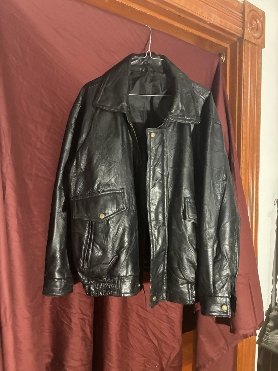 Vintage Genuine Leather Jacket With Stitch Pattern Design Medium 