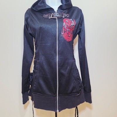 Koju　h.NAOTO ANARCHY エイチナオト パーカー H. Anarchyism For Plus H. Naoto Black Embroidered Lace Up Hoodie
