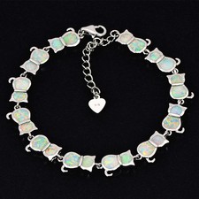 Hawaii White Opal Little Cat Bracelet Sterling Sliver Jewelry For Women Girls