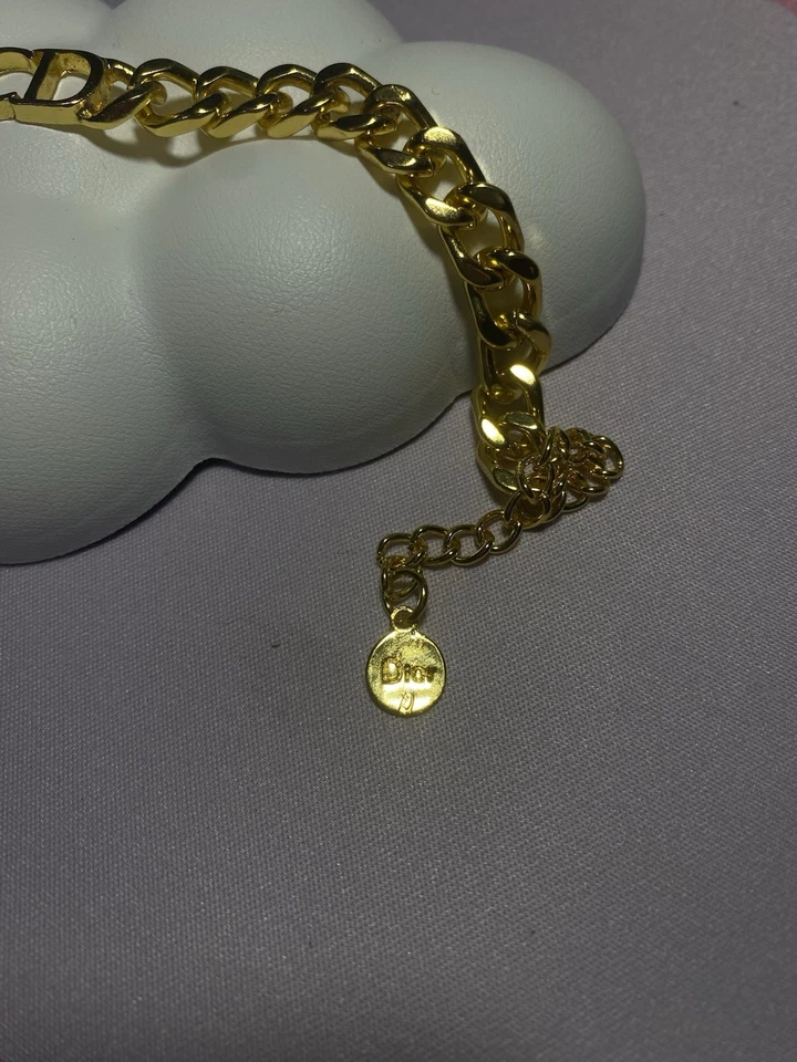 Auténtico brazalete cadena icono CD latón CHRISTIAN DIOR tono dorado Foto 3 de 4