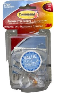 3M Command Clear Medium Hooks, Clear, Holds 2 lb, 6 Hooks, 12str