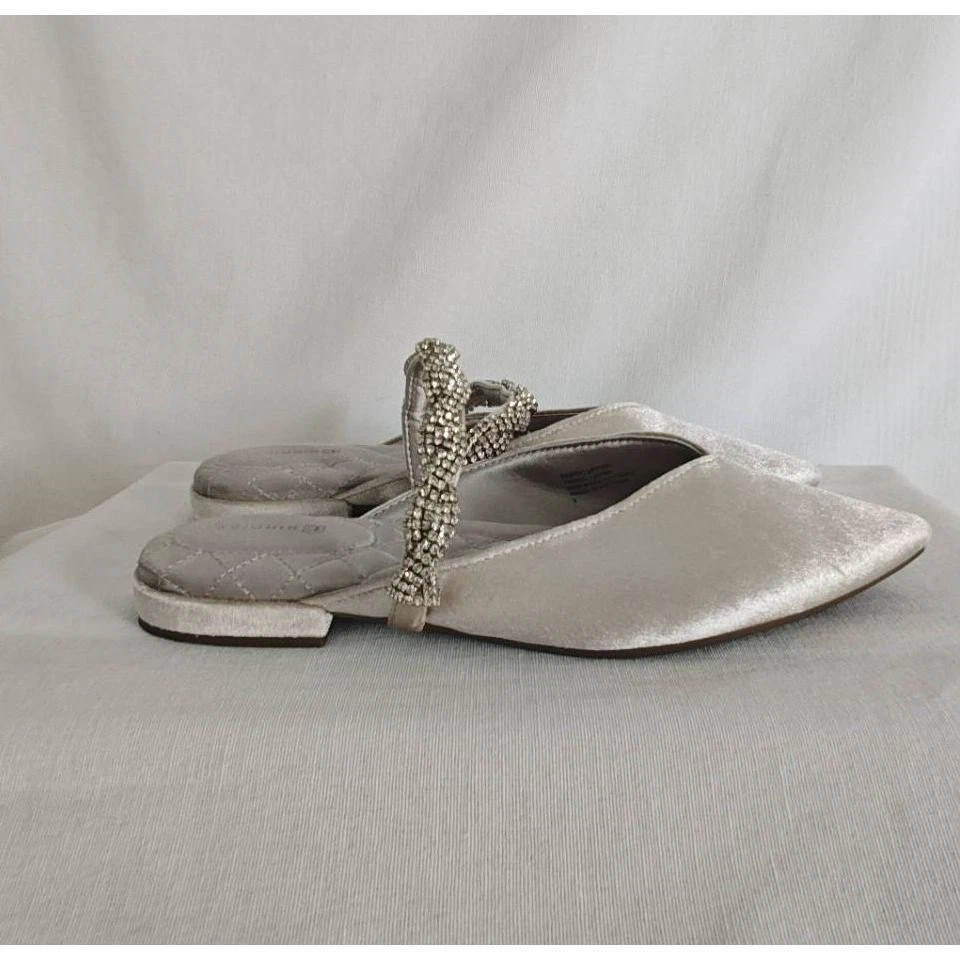 Pulsera Birdies The Swan Mule Slides Gris Nieve Terciopelo Cristal Estrás Talla 6 Foto 3 de 4