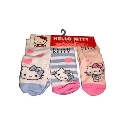   3 x Sneaker Socken Gr. 24-26 Hello Kitty weiß, weiß-blau, rosa m. Hello Kitty