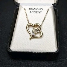 STERLING SILVER 925 Gold Over Chain Necklace Heart Pendent Whit Diamond. 15.008