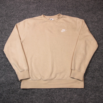 Nike Crew Neck Sweater Men's Small Oatmeal Beige Tan Swoosh Pullover