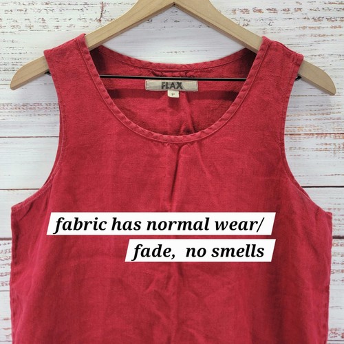 Flachs Gr. P 100% Leinen Schräg Rundhals Tank in Rot Ärmellos Rundhals Top - Bild 4 von 8