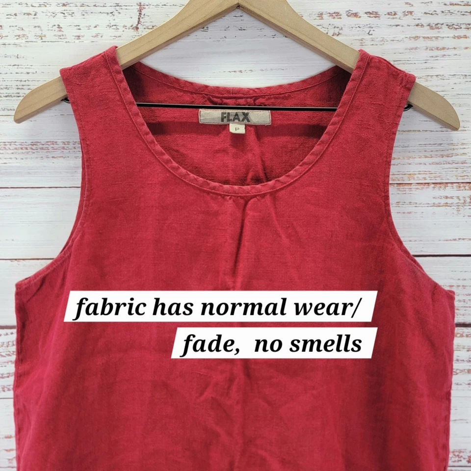 FLAX Size P 100% Linen Bias Round Neck Tank in Red Sleeveless Round Neck Top - Image 4 of 4