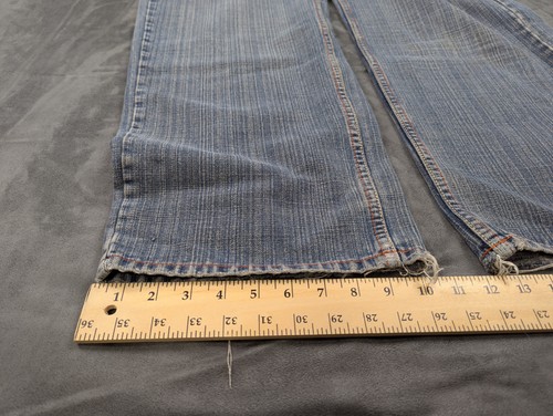 Basic Code Jeans Mens 36x34 Blue Straight Leg Distressed Denim Embroidered - Picture 20 of 20