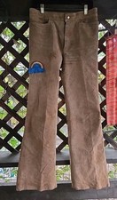 Vintage 1970s Brown Suede Bell Bottom Pants Bojeangles Rainbow Patch Leather