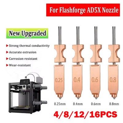 4/8/12/16Pcs 0.25-0.8mm Set For Flashforge AD5X Upgraded Harden Hotend Nozzle