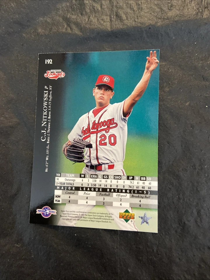 CJ Nitkowski 1994 Upper Deck Prospect Autograph #192 Chattanooga Lookouts  - Image 2 of 2