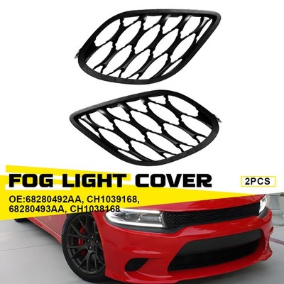 Pair Fog Light Lamp Black Cover Grilles For 2015-2020 Dodge Charger SRT Hellcat,
