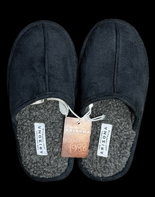 Arizona Slip On Slippers with Hard Sole Faux Fur Lined Black L 2/3 House Shoes